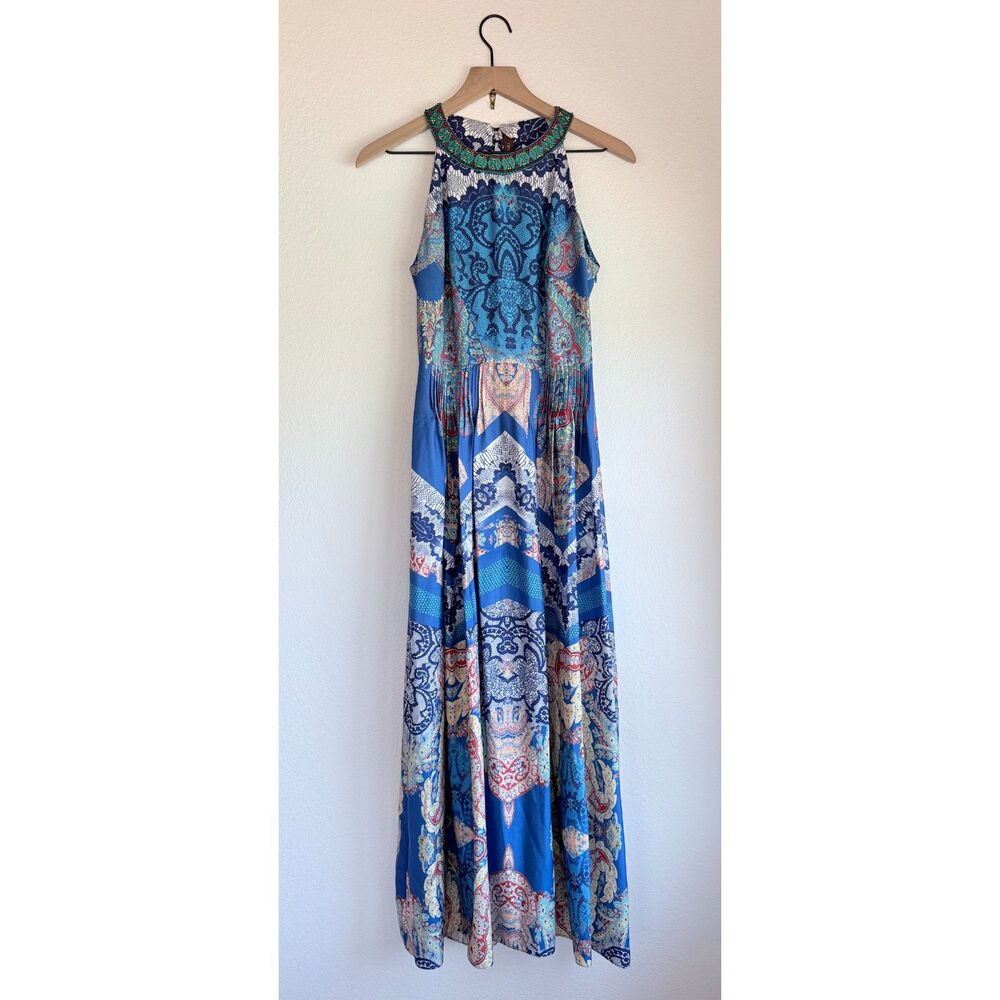 NWOT Anthropologie Ranna Gill Boteh Beaded Halter Maxi Dress Blue Sz 6 M Medium - Picture 5 of 13